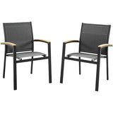 Fauteuil de jardin empilable en aluminium et textilène - Anthracite et accoudoirs acacia - TAIPIVAI de MYLIA