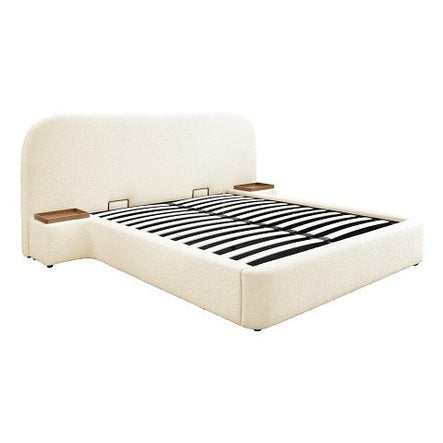 Lit coffre 160 x 200 cm avec chevets - Tissu bouclette - Blanc - ESTERIA de Maison Céphy
