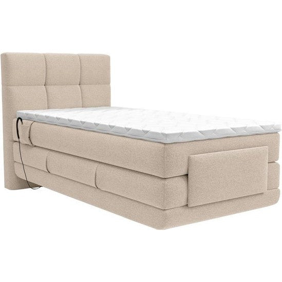 Ensemble complet boxspring tête de lit capitonnée + sommiers relaxation électrique + matelas + surmatelas - 100 x 200 cm - Tissu - Beige - LODI de PALACIO