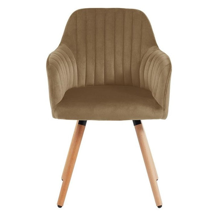Chaise avec accoudoirs en velours et métal effet bois - Beige - ELEANA