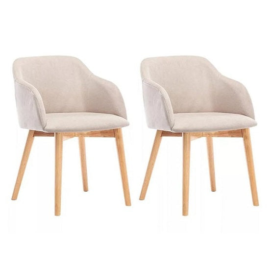 Lot de 2 chaises avec accoudoirs - Tissu et hévéa - Beige - JELISA
