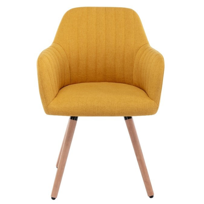 Chaise avec accoudoirs - Tissu et métal effet bois - Jaune - ELEANA