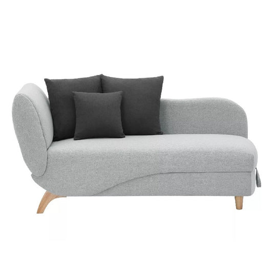 Méridienne droite convertible en tissu gris clair avec coffre de rangement PENELOPE