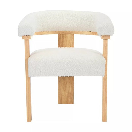 Chaise avec accoudoirs en tissu bouclette et bois d'hévéa - Blanc et naturel - LIVELIA de Pascal MORABITO
