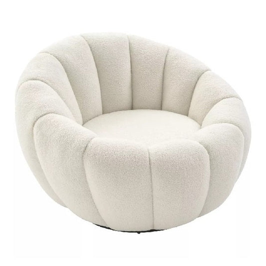 Fauteuil coquillage pivotant en tissu bouclette blanc COSSATO