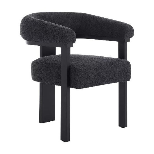 Chaise avec accoudoirs en tissu bouclette et bois d'hévéa - Noir - LIVELIA de Pascal MORABITO