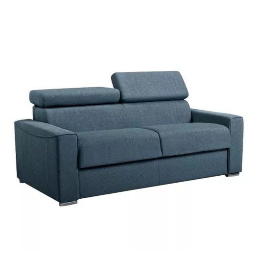 Canapé 3 places convertible express en tissu bleu - couchage lattes larges 140 cm - Matelas 22 cm avec mémoire de forme VIZIR