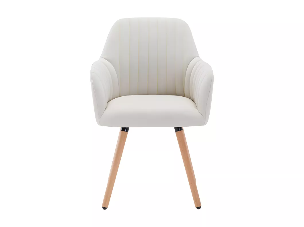 Chaise avec accoudoirs - Tissu et métal effet bois - Crème - ELEANA
