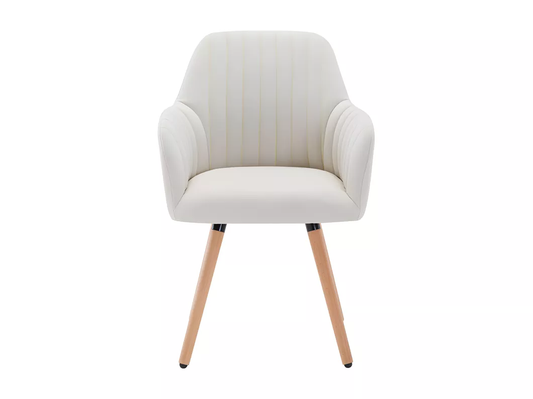 Chaise avec accoudoirs - Tissu et métal effet bois - Crème - ELEANA