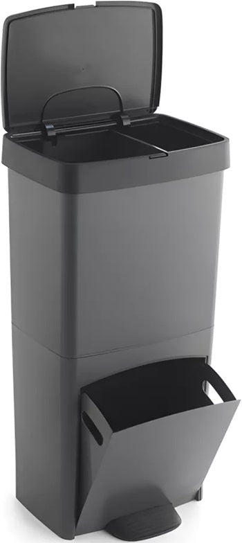 Poubelle de recyclage 3 compartiments - Plastique recyclé - 70L - Anthracite - VANERN