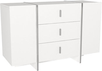 Commode 3 tiroirs et 2 portes - -Blanc CADEBA