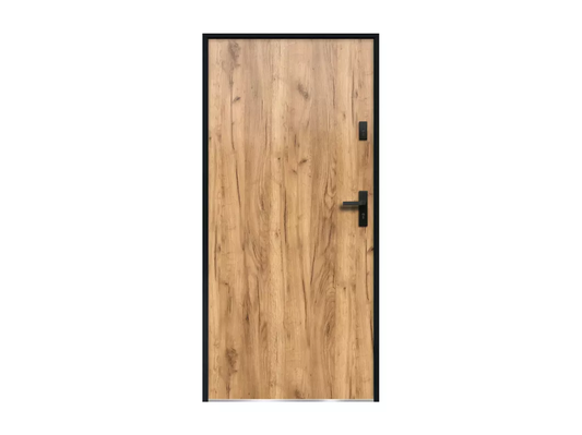 Porte d'entrée en acier pleine H207 x L100 cm effet chêne - poussant gauche - AGUEDA
