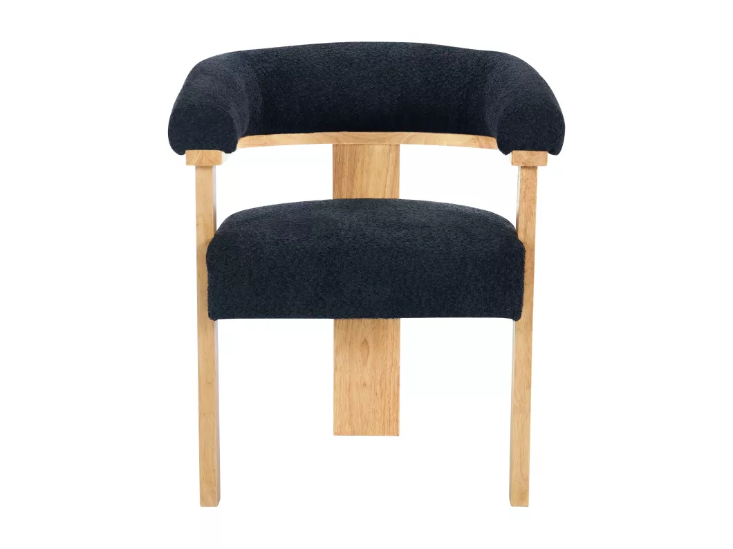 NEW - Chaise avec accoudoirs en tissu bouclette et bois d'hévéa - Noir et naturel - LIVELIA de Pascal MORABITO