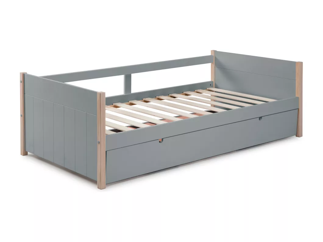 Lit gigogne 2 x 90 x 190 cm - Naturel et vert - MAREKI