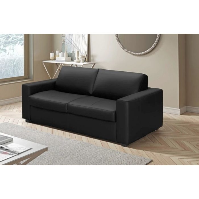 VENESETTI Canapé 3 Places Convertible En Cuir Italien De Luxe Corail, Noir - Longueur 215cm