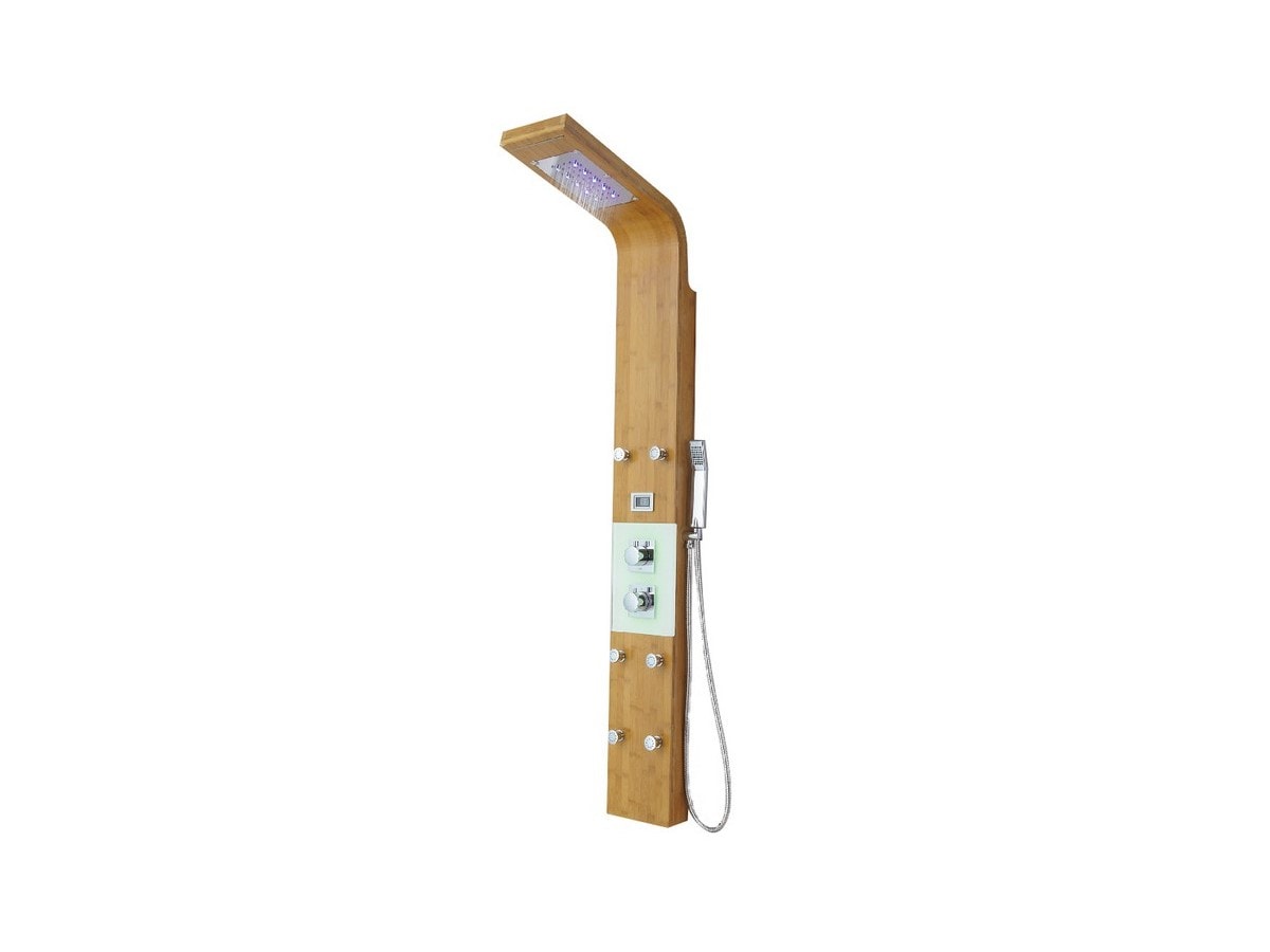 Colonne de douche hydromassante thermostatique EMIRA pluie tropicale et panneau en bambou - 20*165 cm
