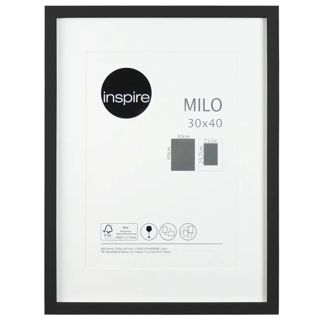 Cadre Milo, 30 x 40 cm noir, INSPIRE