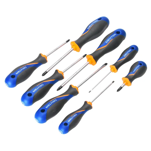 Jeu de 8 tournevis DEXTER, poignée ergonomique, PH PZ SL