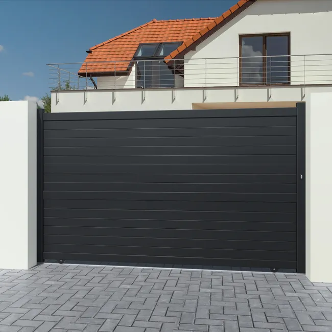 Portail coulissant aluminium Lima gris anthracite GARDENGATE, l.300 x H.180.6 cm