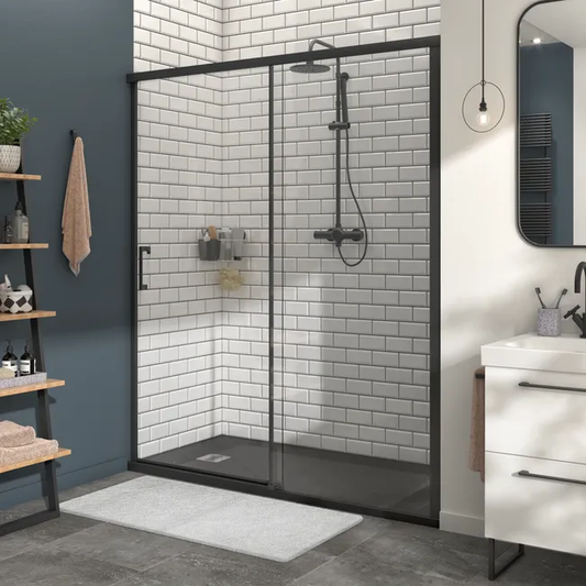 Porte de douche coulissante transparent, noir 160 cm, Remix