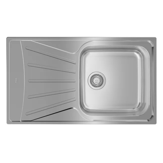 Evier à encastrer 1 grand bac avec égouttoir, Inox lisse, ETOILE Gris