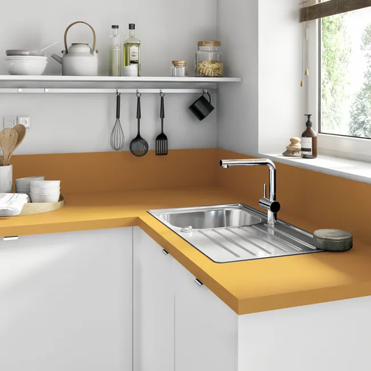 Plan de travail stratifié Jaune solemio mat L.315 x P.65 cm, Ep.38