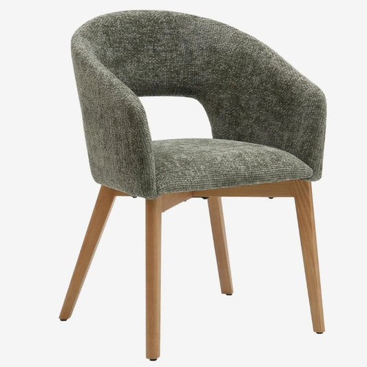 NEUF - Lot de 2 chaises en tissu chenille et bois massif avec accoudoirs