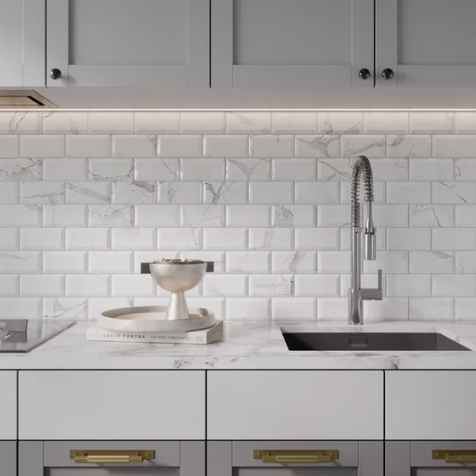 Carrelage mur intérieur effet métro marbre blanc Metro l.7.5 x L.15 cm ARTENS 2,5m2