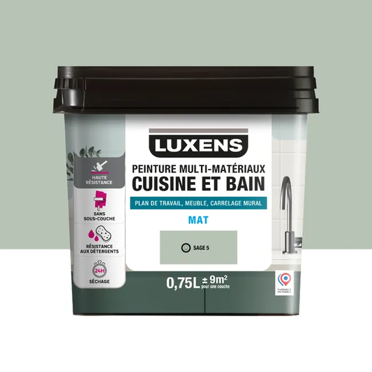 Peinture carrelage, meuble, crédence sage 5 mat LUXENS Cuisine et bain 0.75l