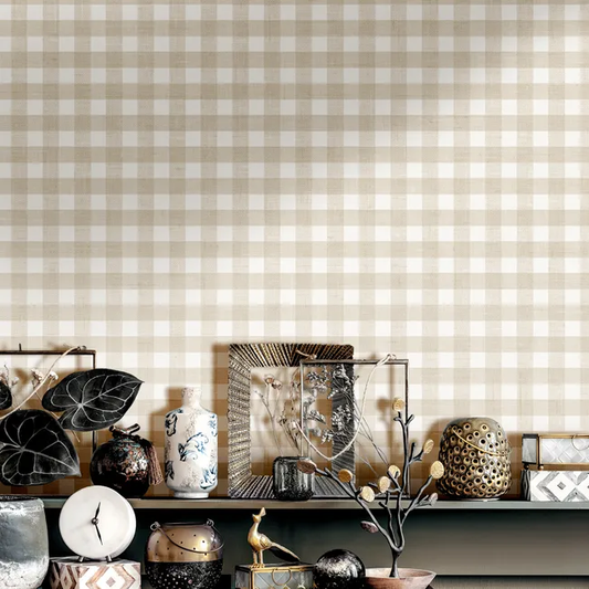 Papier peint intissé Garden party carreaux vichy beige (rouleau avec traces de moisissure sur le bord)