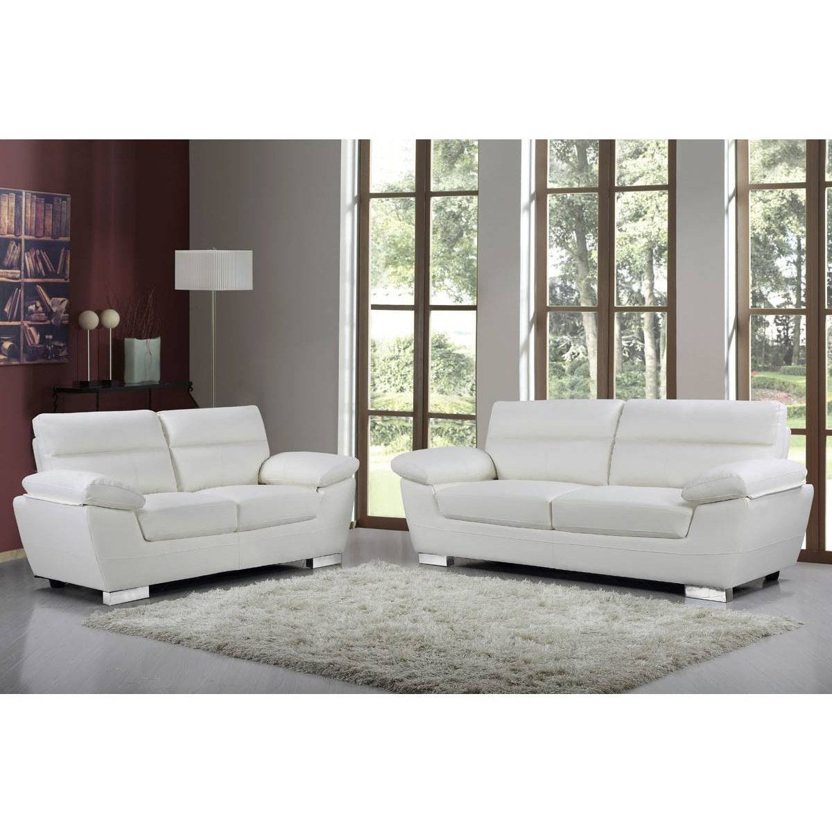 Canapé fixe en cuir reconstitué et PVC " Dallas" - 169 x 88 x 90 cm - 2 places - Gris/Blanc