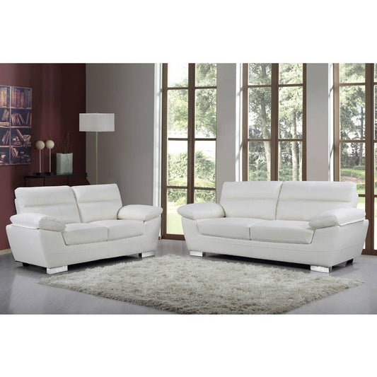 Canapé fixe en cuir reconstitué et PVC " Dallas" - 169 x 88 x 90 cm - 2 places - Gris/Blanc