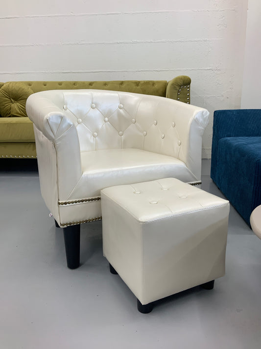 Fauteuil cabriolet avec repose-pied blanc similicuir vidaXL