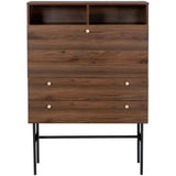 Bureau secrétaire 1 porte battante 2 tiroirs - LODGE - Décor noyer et pieds métal
