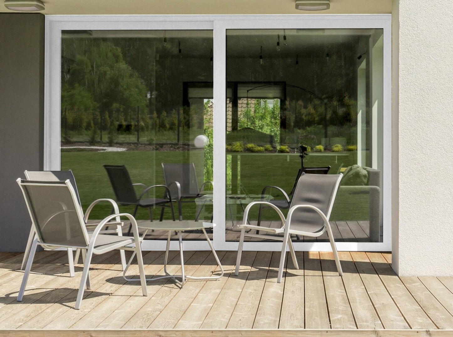 Baie coulissante alu avec volet roulant rad. 215x210 blanc Premium Rome dorm140