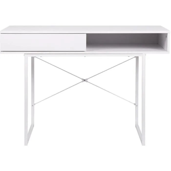 NEUF - Bureau SACHA - Mélaminé - Blanc - 1 Tiroir - L 110 x P 50 x H 77 cm