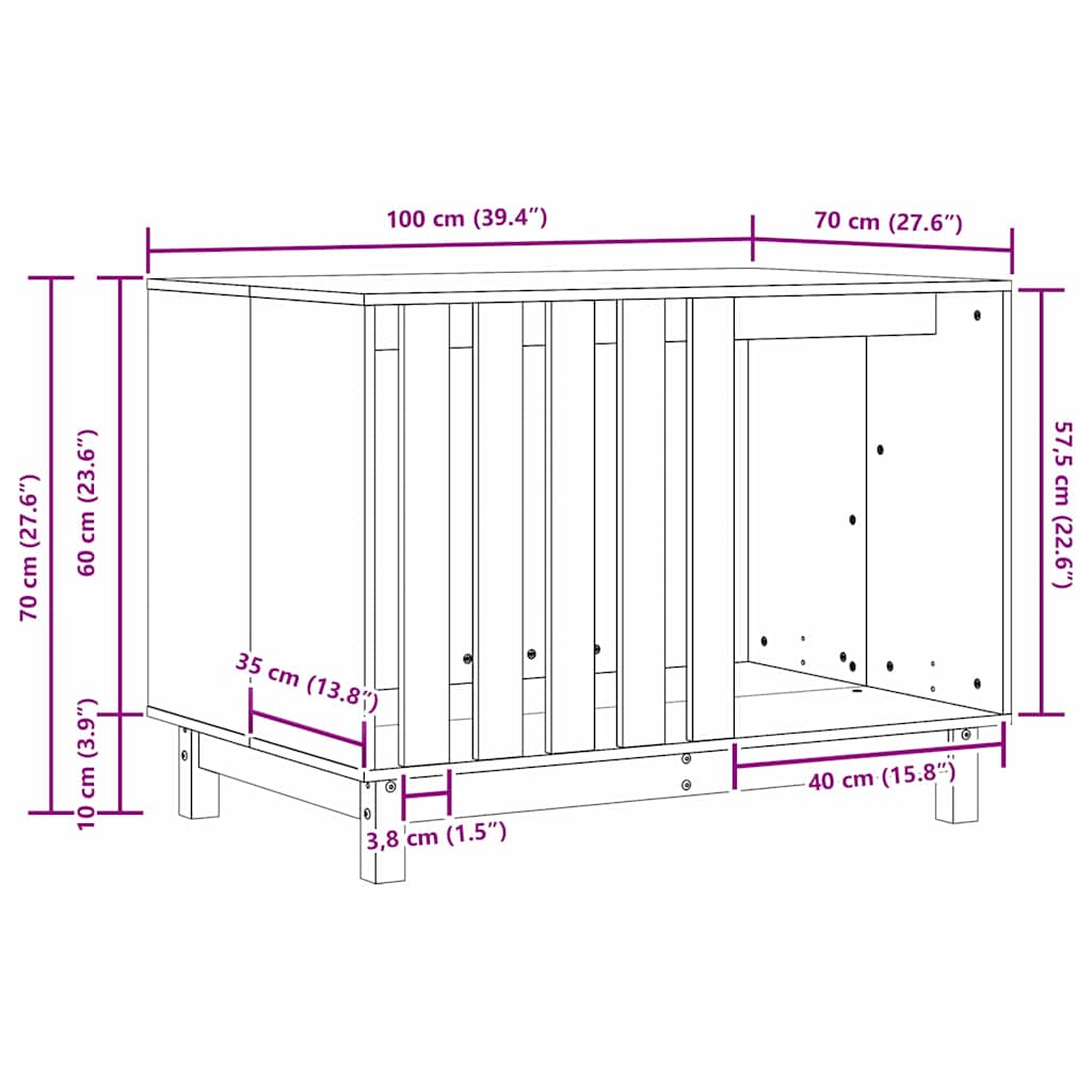 vidaXL Maison pour Chiens Brun cire 100 x 70 x 70 cm Pin massif