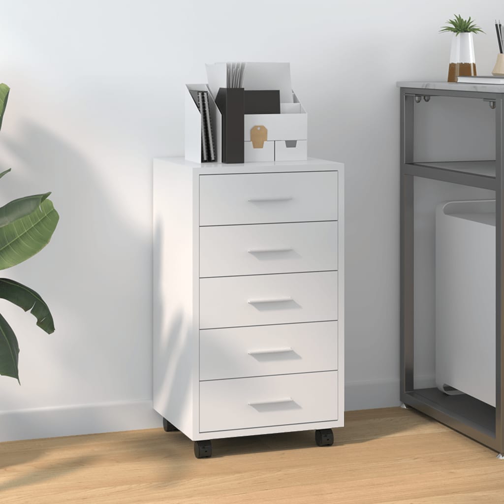 Armoire à tiroirs avec roulettes Blanc brillant Bois ingénierie - vidaXL