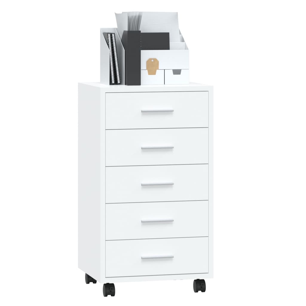 Armoire à tiroirs avec roulettes Blanc brillant Bois ingénierie - vidaXL