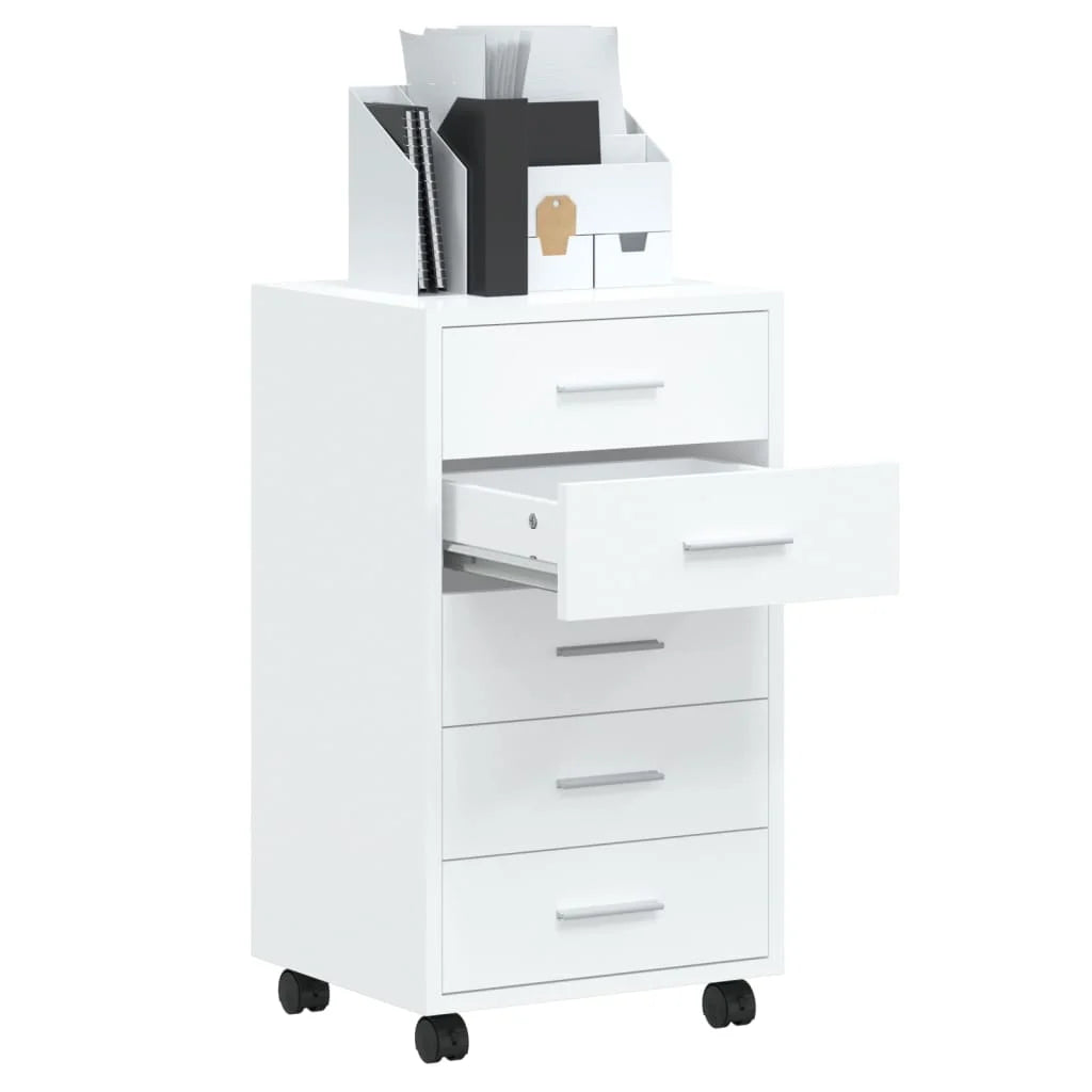 Armoire à tiroirs avec roulettes Blanc brillant Bois ingénierie - vidaXL