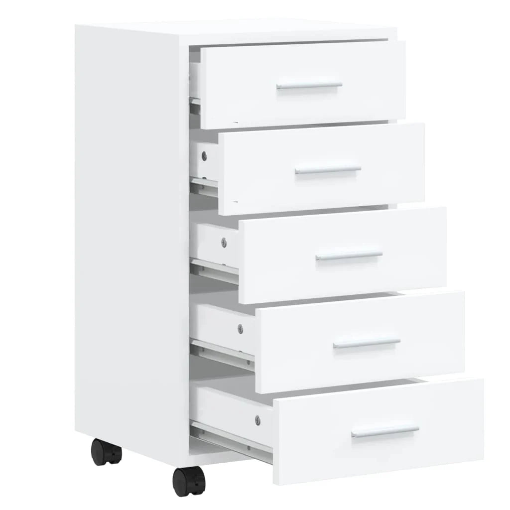 Armoire à tiroirs avec roulettes Blanc brillant Bois ingénierie - vidaXL
