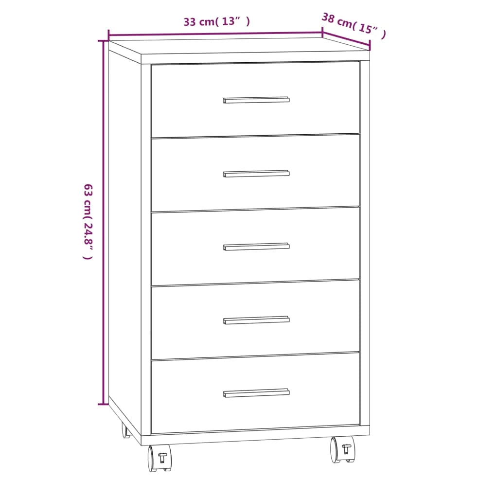 Armoire à tiroirs avec roulettes Blanc brillant Bois ingénierie - vidaXL