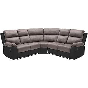 Canapé d'angle relax gris et noir en microfibre et simili TOLZANO