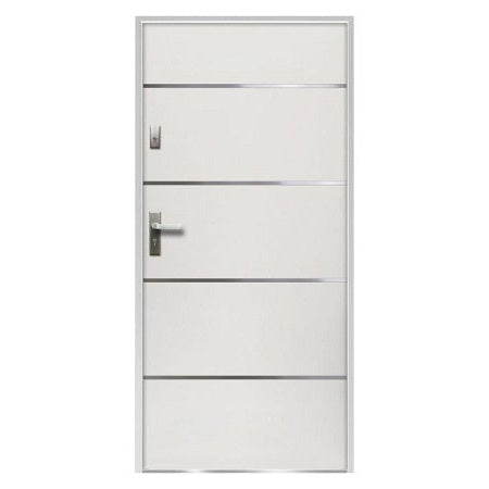 Porte d'entrée en acier pleine et inox H207 x L100 cm blanc - poussant gauche-