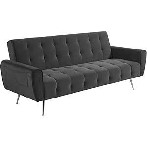Canapé 3 places convertible clic-clac en velours POLANI - Anthracite