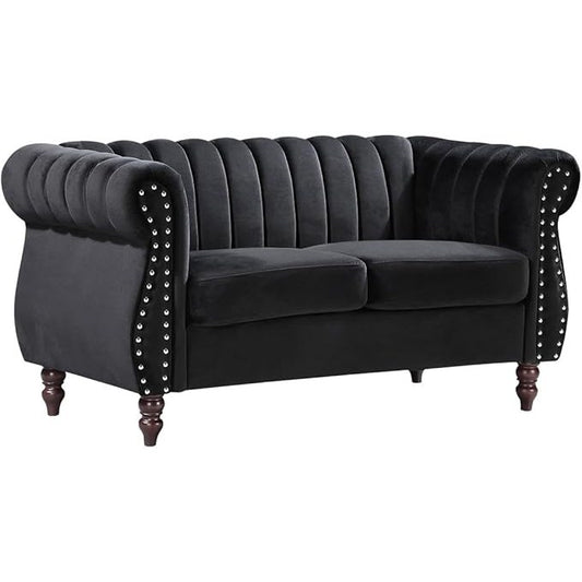 Canapé chesterfield 3 places en velours noir TRUMBO
