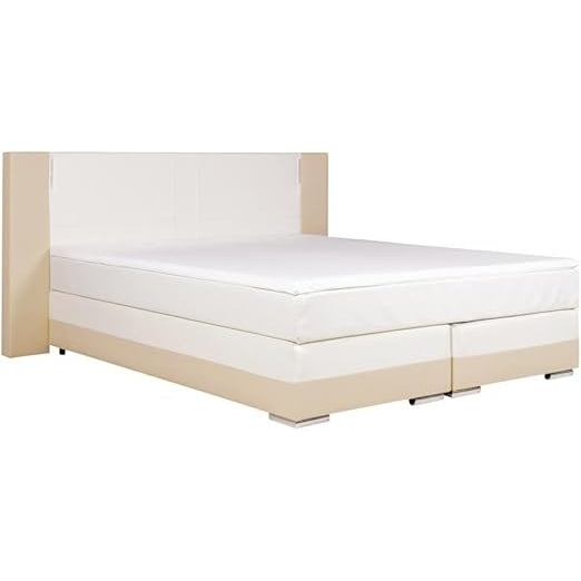 Ensemble boxspring (sans tête de lit) : sommiers + matelas + surmatelas - 200 x 200 cm - Simili - Crème et blanc - ASTI de YSMÉE