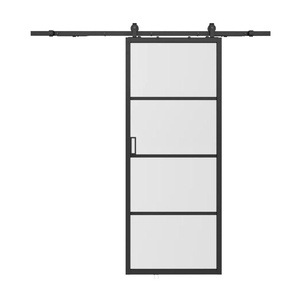Porte coulissante en applique H205cm x L83cm - Verre trempé transparent et aluminium SINCA