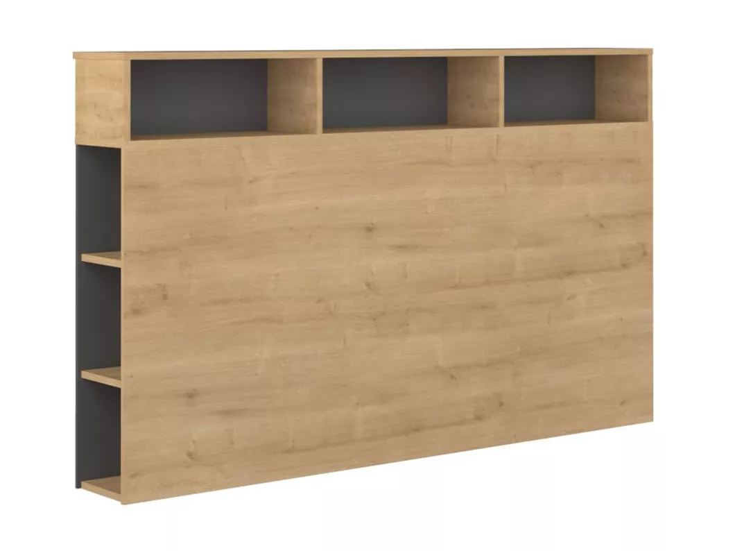 Tête de lit avec rangements NASTIA - 160 cm - Blanc et chêne