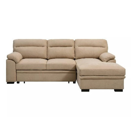 Canapé d'angle droit convertible en tissu beige ULENIO